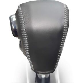 JI Loncky Black Genuine Leather Gear Shift Knob Cover for Honda CRV 2012 2013 2014 Automatic Accessories (Black Leather,Black Thread)