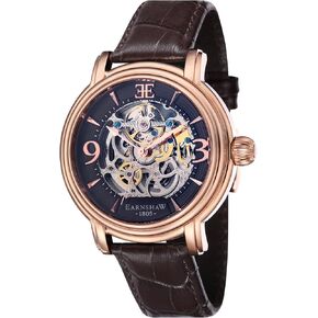 Thomas Earnshaw Longcase Grande Skeleton Men's Automatic Watch 48mm Open Heart Dial Genuine Leather Strap ES-8011