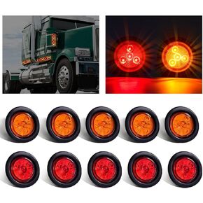 10Pack(5 Amber + 5 Red) 2" 4LED Round Trailer Side Marker Light Grommet Flush Mount, [DOT Approved] Sealed 2 inch Clearance Lights with Reflex Lens for Truck RV Camper, IP67 Waterproof, 12V