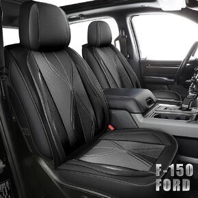 LINGVIDO F-150 Waterproof Faux Leather Automotive Seat Covers Fit for Ford 2009-2024 F150 F250 F350 F450 Super Duty Crew Cab XL XLT Lariat King Ranch Platinum(Black, Front Seat)