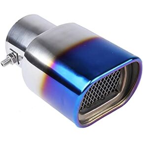 Stainless Steel Car Exhaust Square Tip, 2.5" to 3.7" Universal Car Exhaust Pipe Tail Throat Tail Pipe, Modification Tailpipe Flue Muffler Rear Tip Pipe with Mesh (Curved,Baked Blue)