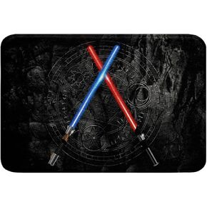 Castle Fairy Lightsaber Bathroom Rug,3D Neon Blue Red Non Slip Bath Mat,Geometric Sun Moon Round Shaggy Absorbent Floor Mat Kids Boys Teens Fashion Modern Black Bath Indoor Doormat Decor,16"x24"