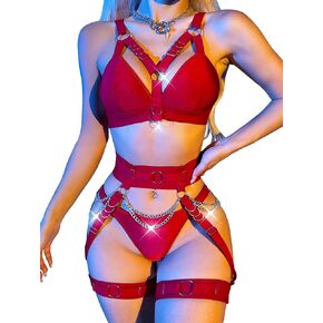Women Teddy Lingerie Push Up Choker Belt Lingerie Set