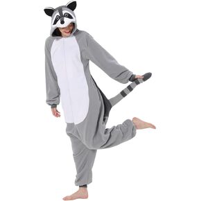 Raccoon Adult Onesie Unisex Pajamas Animal Cosplay Christmas Halloween Costume Cartoon Sleepwear for Women Men