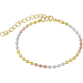 AeraVida Shining Tri Colored Round Beaded Moon Cut Round .925 Sterling Silver Bracelet