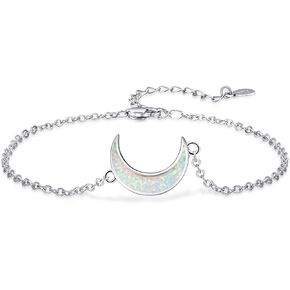 Palpitate Sterling Silver Opal Bangle Bracelet for Women, Adjustable, 7 Inchs, Moon Jewelry Gift
