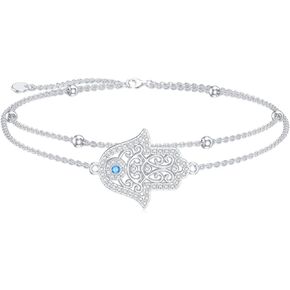 URONE Hamsa Hand Bracelet 925 Sterling Silver Hand Of Fatima Evil Eye Bracelet Hamsa Protection Jewelry Gift For Women