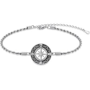 Ladytree Compass Bracelet for Women 925 Sterling Silver Celtic Knot Graduation Friendship Travel Bracelet Inspirational Jewelry