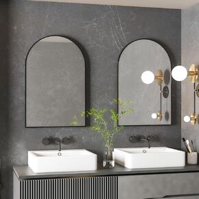 2-Pack 30x20 inch Arched Wall Mirror, Bathroom Vanity Mirror, Wall Aluminum Frame Arched Mirror, Bathroom Wall Mounted Mirror, entryway, Black (Set of 2)
