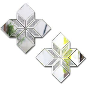 Modern Mirrors for Wall Decor - Crushed Diamond Glitter Decorative Crystal Wall Hanging 3D Farmhouse Wall Art for Dining Room Kitchen Office Mirror Decor (2, Square)