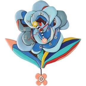 Enesco Allen Designs Flower Bloom with Layered Petals Pendulum Wall Clock- Battery Operated Pendulum Analog Clock, Stone Resin Decorative Clocks for Walls Home Decor Kitchen Clocks, 9.65 Inch