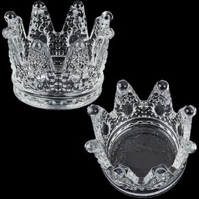 SUNNYCLUE 2Pcs Glass Trinket Dish Clear Crystal Jewelry Tray Crown Shape Jewelry Holder Dish Transparent Glass Tray Jewelry Plate for Rings Earrings Necklace Bracelet Watch Key Organizer Display