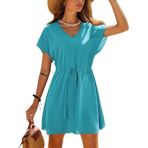 Ekouaer Women's Cover Ups Casual Swimsuit Coverups Flowy Tie Waist Beach Cover Up Dress