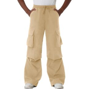 EXARUS Boys Baggy Cargo Pants Casual Lightweight Wide Leg Pants Drawstring Elastic Waist Loose Fit School Pants Pockets