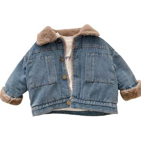 Toddler Baby Girl Boy Denim Jackets with Fleece Lined Winter Thicken Coats