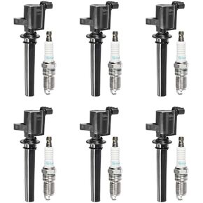 Vplus Set of 6 Ignition Coils Pack DG500 FD502 & Spark Plugs SP493 AGSF32PM Compatible with Tribute Mercury Mariner Montego Sable 3.0L V6