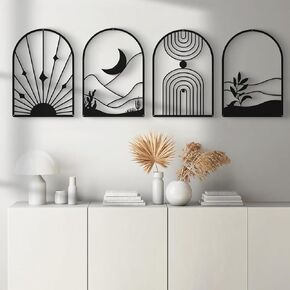 Petyoung 4 Pack Black Abstract Metal Wall Art, 17 x 12'' 3D Textured Metal Wall Sculptures, Black Minimalist Single Line Art Wall Decor for Bedroom Living Room Bathroom