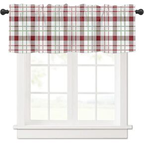 Window Curtains Valances, Christmas Green Red White Plaid Buffalo Check Rod Pocket Cafe Valance Short Curtains for Kitchen, Bedroom, Living Room, 1 Panel, 54X18