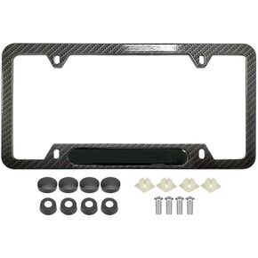 Stainless Steel Carbon Fiber 4 Holes License Plate Frame fit for Black License Plate 6 * 12 Inches License Plate Tag Holder Bracket