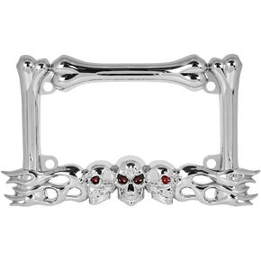 GG Grand General 60399 Chrome Motorcycle License Plate Frame, Skulls Style, 4 Holes