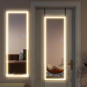 NeuType Full Body Mirror with Lights, 47"x16" LED Mirror Full Length, Full Length Mirror with LED Lights, Wall Mounted Door Hanging Mirror, Dressing Mirror for Bedroom Living Room, Silver