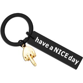 White Elephant Gifts for Adults Fun Novelty Gift for Men Women Funny Gag Gift for Coworker Friends Have A Nice Day Middle Finger Pendent Stainless Steel Keychain