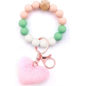 Key Ring Bracelet Silicone Beaded Cute Keychain Wristlet for Women Can Hang Wallet Key Chains Women for Car Keys