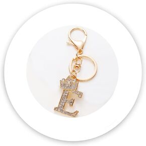 Sparkly Crown Rhinestones Initial Key Charm Letter key ring for Purse, Bag, Handbags Key chain For Car Keys Gold keychain