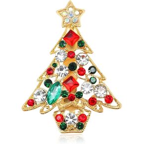 Christmas Tree Brooch Pins for Women, Christmas Rhinestone Brooch Corsage，Green Red Christmas Tree Pins And Brooches for Women