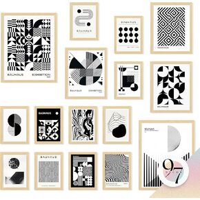 97 Decor LARGE 11x14 Bauhaus Wall Art Prints - Large Abstract Wall Art Decor, Mid Century Modern Posters For Wall Decor, Black Beige Modern Painting Geometric Pictures For Bedroom Living Room (unframed)