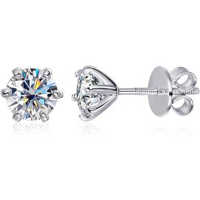 Moissanite Screw Back Earrings for Women Man, 0.3ct - 1ct D VVS1 Lab Diamond Stud Ear, s925 Sterling Silver Round Moissanite Earring