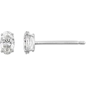 10K or 14K Real Solid Gold Stud Earrings for Women | White or Yellow Gold Oval Cut Solitaire Studs | 0.5 to 4 Carat Cubic Zirconia CZ Simulated Diamond