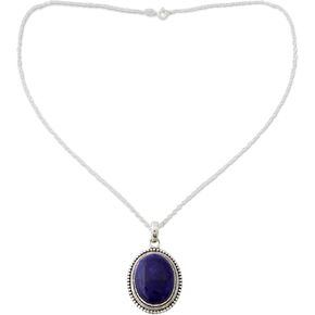 NOVICA Artisan Handmade Lapis Lazuli Pendant Necklace on Artisan Crafted 925 Silver Sterling Blue India Snorkel Birthstone [18 in L 2 mm W Pendant(s) 1.4 in L x 0.8 in W x 0.3 in D] ' True Clarity'