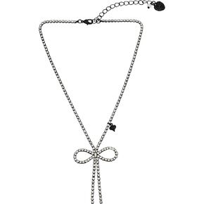 Betsey Johnson Womens Rhinestone Bow Pendant Necklace