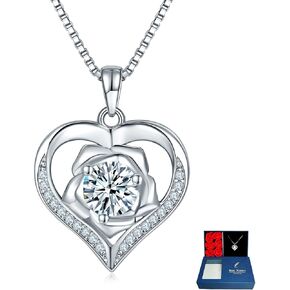 Heart Necklace Gifts for Women Wife, 925 Sterling Silver Necklace, 1-2 Carat Moissanite Pendant Necklace, Anniversary Jewelry Gift For Wife, Birthday Gifts for Girlfriend Her