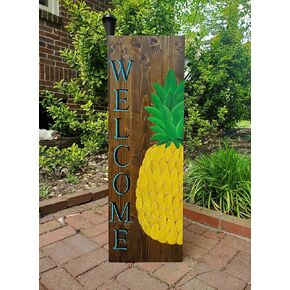 Metal Sign Welcome Pineapple, Summer Porch Welcome Sign Welcome Sign, Pineapple Porch Decoration Street Sign Outdoor Antique Large Home Decoration Vertical Home Sign Wall Decoration 16x6inch