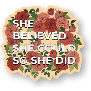 She Believed She Could So She Did Decal Bumper Sticker for Cars, Water Bottle, Cups, Laptops, Mugs, Coolers Two Pack Bundle (5 and 3") (Black)