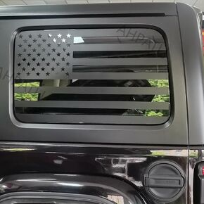 2PCS Rear Side Window American Flag Decal Fits Jeep Wrangler JL JLU 2007-2017 Black USA Flag Vinyl Stickers for Back Window Glass,Precut Exterior Accessories 4 Door (Matte Black)