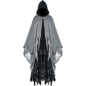 Geyoga Hooded Cloak Medieval Renaissance Gothic Wizard Cape Grim Reaper Cosplay Costume for Adult