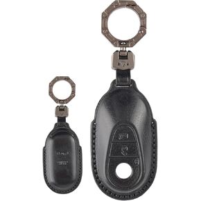 Car Key Fob Cover Genuine Leather with Keychain Key Ring Case Holder Protector Compatible with Mercedes Benz C-Class S-Class W206 W223 C200 C260 C300 S350 S400 S450 S500 S480 S580 GLE GLS 2021-2024