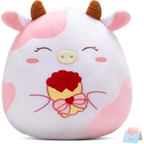 Cow Plush Stuffed Animals Plushie Original Flower Cow Squishy Pillow Valentine's Day for Lovers Boys Girls 12"