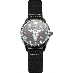 Accutime Unisex Yellowstone: The Bad Batch Gun Metal Gray Analog Quartz Wrist Watch with Metal Links and Black Faux Leather for Male or Female All Ages (Model: YLW5005AZ)