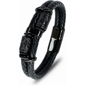 Viking Compass Celtic Knot Mens Bracelet, 316L Stainless Steel Double Row Cuff Bracelets for Men, Braided Leather Punk Gothic Wristband Jewelry