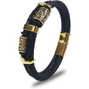 Viking Compass Celtic Knot Mens Bracelet, 316L Stainless Steel Double Row Cuff Bracelets for Men, Braided Leather Punk Gothic Wristband Jewelry in Kuwait