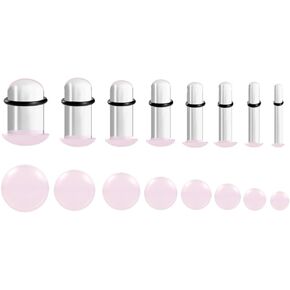 Glass Ear Gauges Stretching Kit 8 Pairs/16Pcs 14G-00G Ear Expander Plugs Short Taper Expander Solid Tunnels Body Piercing Jewelry Set