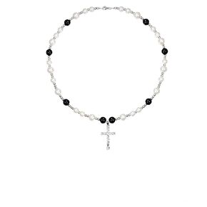 Cross Pearl Necklace for Men Stainless Steel Necklace 10mm Double Layered Cuban Link Fashion Jewelry Baptism Gifts for Him
