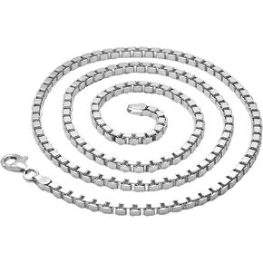 Womens Mens Silver Chain Necklace | 3mm Solid Thick Box Chain Necklace for Men and Women, Made in Italy - Length 16" 18" 19" 20" 21" 22" In