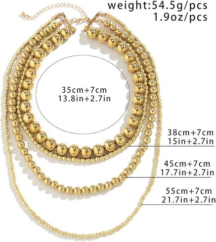 Jumwrit Dainty Layered Ball Beaded Choker Necklace Boho Chunky Bib Chain Necklace Punk Statement 4 Tier Long Pendant Necklace Accessories for Women Girls in Kuwait