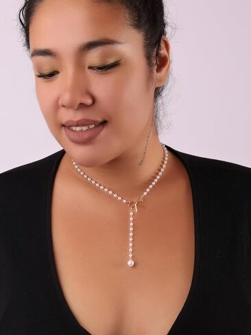 Sacina Silver-tone-tone Imitation- Imitation-pearl Choker Necklace, Imitation-Imitation-pearl Necklaces for Women, Bow Necklace, Drop Necklace, Long Imitation-Imitation-pearl Necklace, Christmas Jewelry Gift for Women in Saudi Arabia