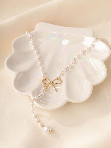 Sacina Silver-tone-tone Imitation- Imitation-pearl Choker Necklace, Imitation-Imitation-pearl Necklaces for Women, Bow Necklace, Drop Necklace, Long Imitation-Imitation-pearl Necklace, Christmas Jewelry Gift for Women in Saudi Arabia
